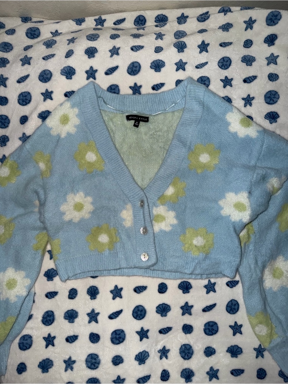Kendall & Kylie Blue Floral Cropped Cardigan Sweater